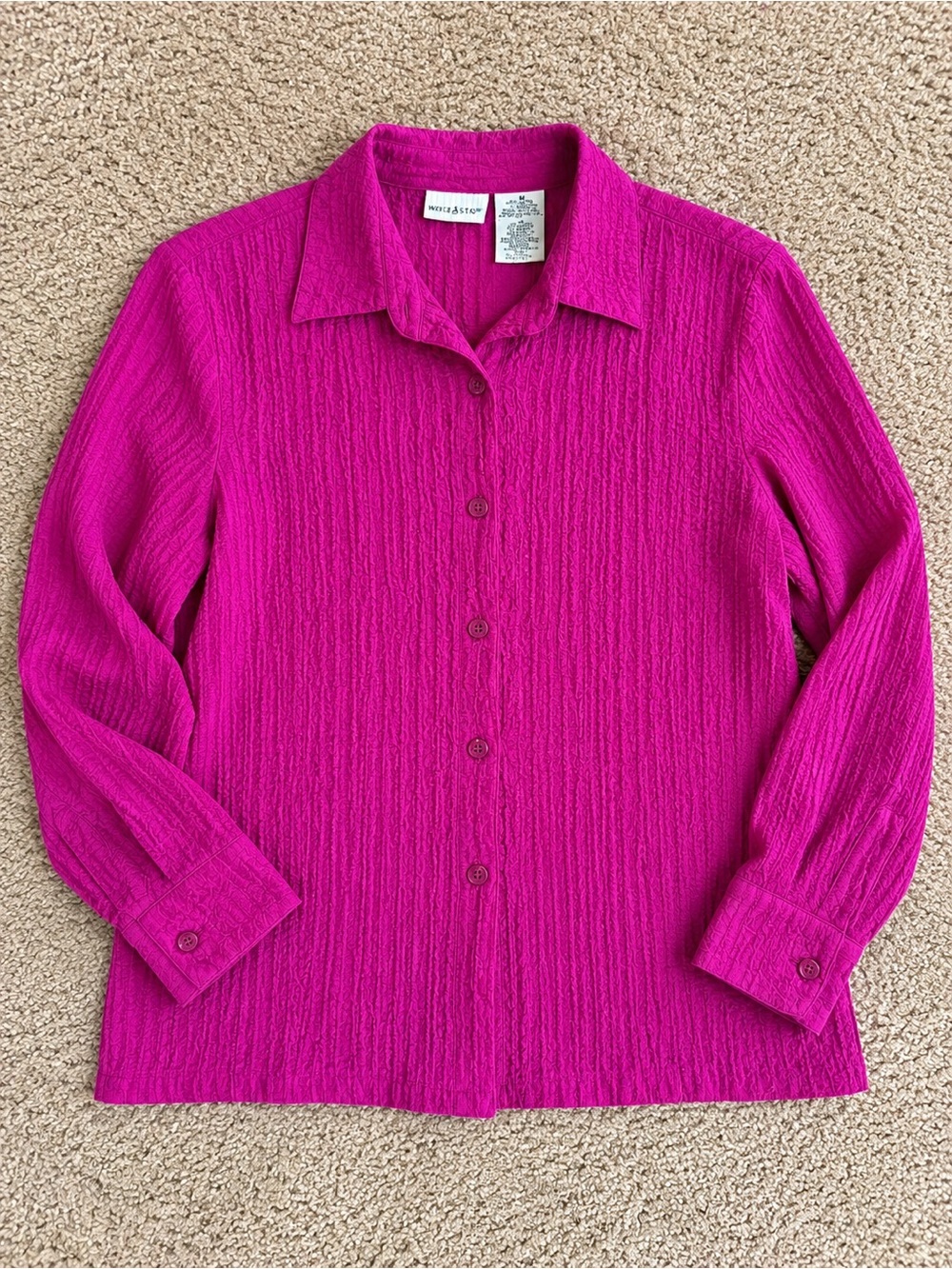 White Stag Fuchsia Crinkle Button-Up Blouse – Size M